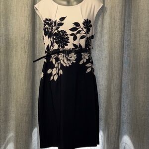 Connected Apparel Elegant Navy and White Floral Dress